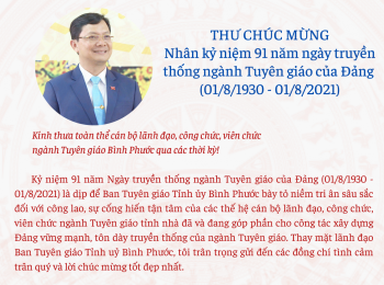 Thư chúc mừng nhân 91 năm Ngày truyền thống ngành Tuyên giáo của Đảng