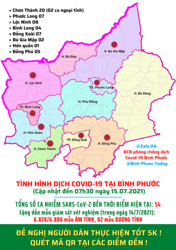 Tình hình dịch bệnh Covid-19 trên địa bàn tỉnh đến 7h30 ngày 15/7/2021