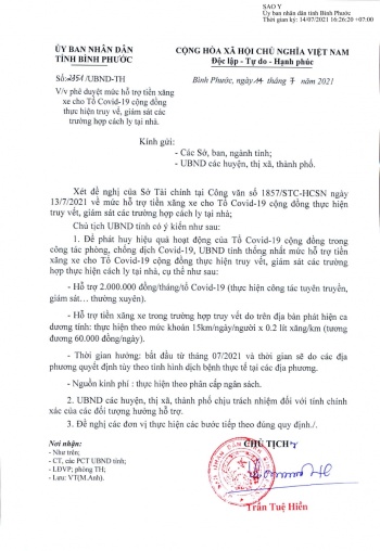 Hỗ trợ tiền xăng xe cho Tổ Covid-19 cộng đồng thực hiện truy vết, giám sát các trường hợp cách ly tại nhà