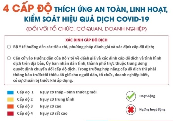 Bốn cấp độ "thích ứng an toàn" với dịch COVID-19 (đối với tổ chức, cơ quan, doanh nghiệp)