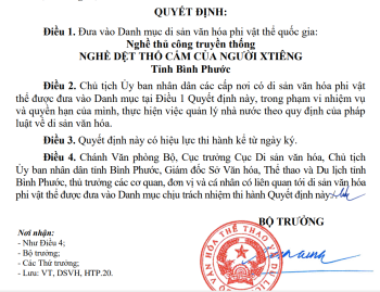 Nghề dệt thổ cẩm của người S'tiêng được đưa vào danh mục di sản văn hóa phi vật thể quốc gia