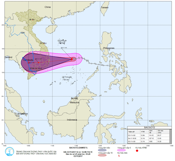 Dự báo trong 24 giờ tới, bão di chuyển theo hướng Tây Tây Nam, mỗi giờ đi được khoảng 20 km và mạnh lên.